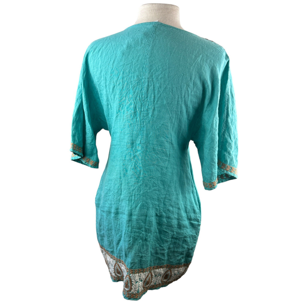 Uncle Frank 100% Linen Embroidered Dress V-Neck Boho Festival Pockets Size Small - Picture 6 of 12